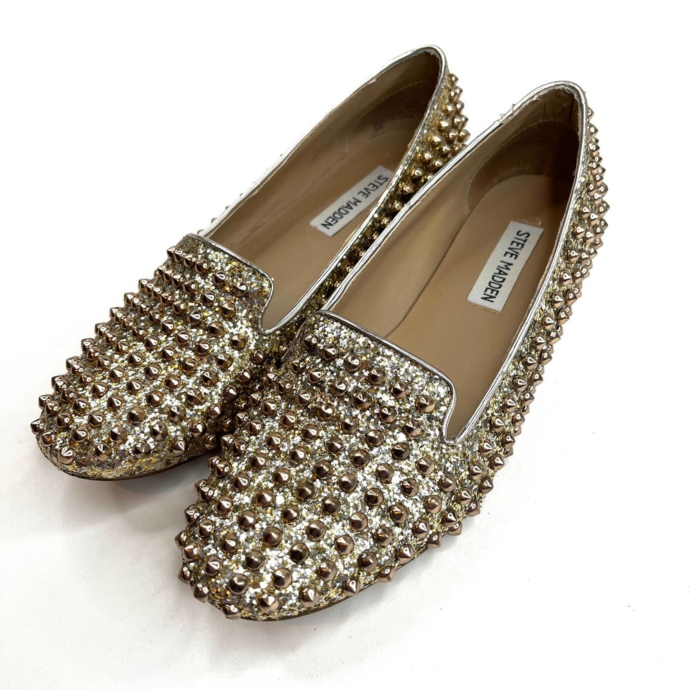 Steve Madden | Studlyy Slip On Glitter loafer Flats Gold Size 8